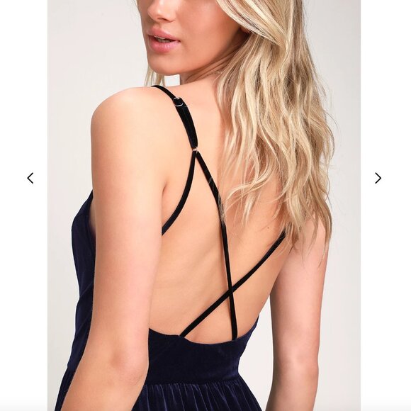 NWT Lulus | Final Song Cross Back Navy Blue Velvet Maxi Dress | Size XL - Picture 4 of 16